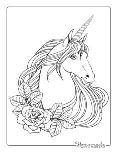 Head Flowing Mane Roses Unicorn Coloring Pdf, Free Vectors File